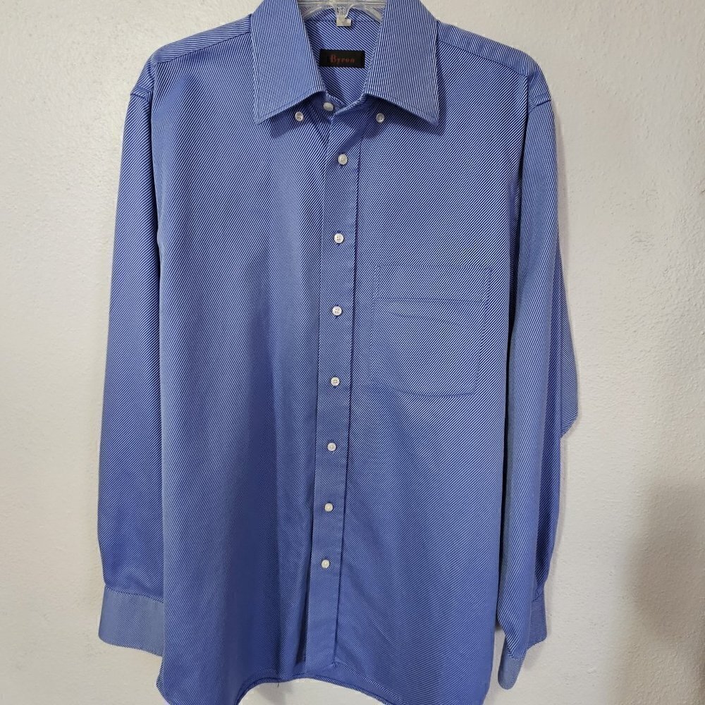 BYRON LONG SLEEVE TEAL BLUE W/ BLACK INTERWOVEN THREAD CASUAL DRESS SHIRT SZ REG